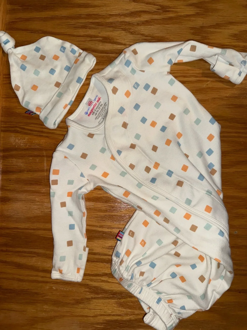 Magnetic Me White Baby Onesie with Multicolored Square Print